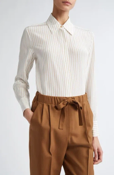 Max Mara Studio Lama Stripe Silk Crêpe De Chine Button-up Shirt In Tawny