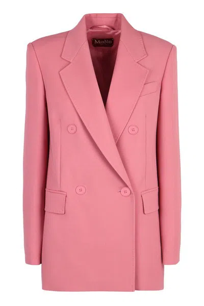 Max Mara Studio Lamella Double-breasted Wool Blazer In Pink