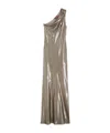Max Mara Studio Laminated One Shoulder Long Dress In Gray