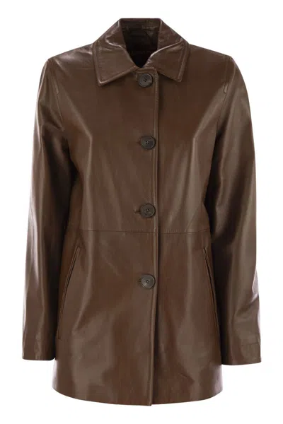 Max Mara Studio Leather "tolmin" Jacket In Brown