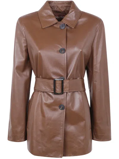 Max Mara Studio Leather "tolmin" Jacket Clothing In Brown