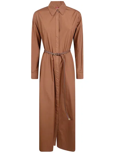 Max Mara Studio Cotton Shirt Dress In Brown