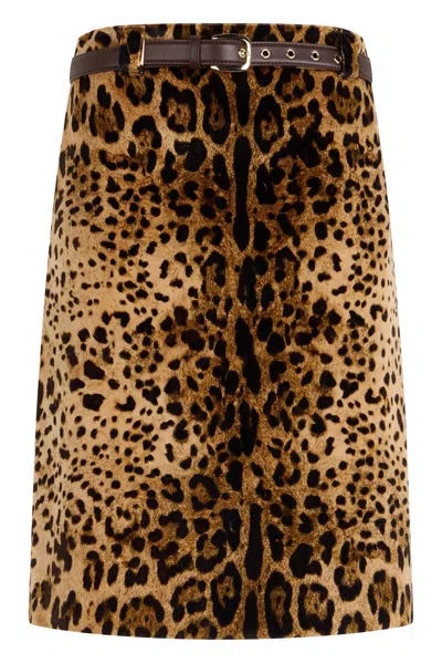 Max Mara Studio Leopard Print Skirt With Belt In Animal Print