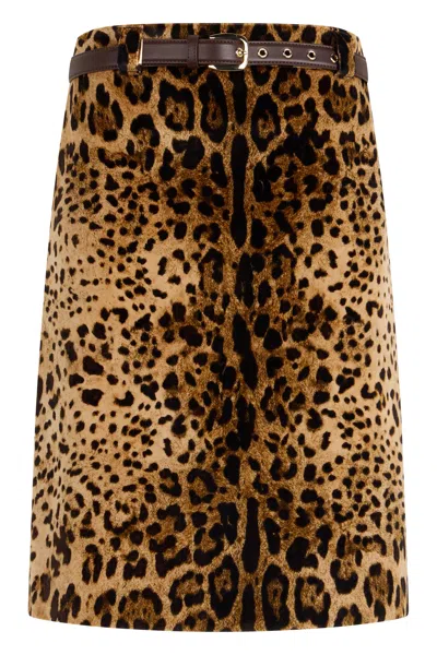 Max Mara Studio Leopard Print Skirt With Belt In Animalier
