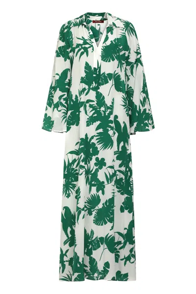 Max Mara Studio Livrea Printed Silk Mini Dress With Shirt Collar In Green