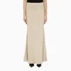 Max Mara Long Beige Linen-blend Skirt In Green