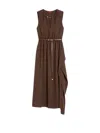Max Mara Studio Long Coffee Dress With Belt In Brown