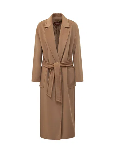 Max Mara Studio Long Double-breasted Overcoat In Neutral