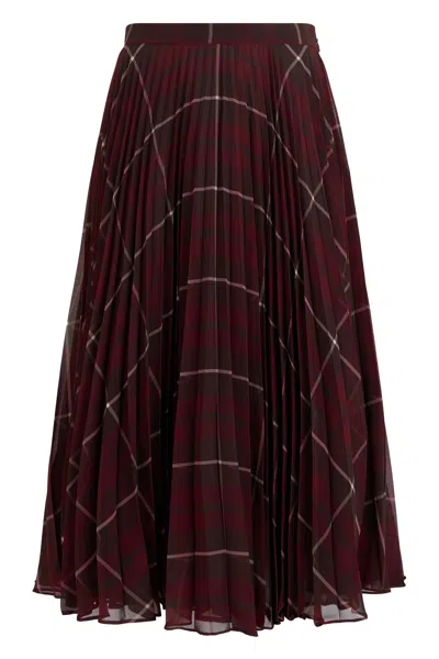 Max Mara Studio Long Plaid Pleated Skirt In Burgundy