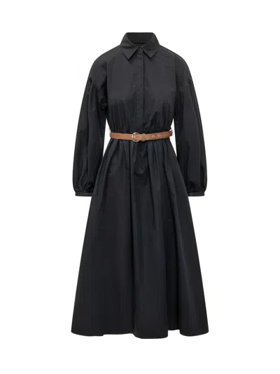 Max Mara Studio Long Sleeve Belted Chemisier Dress In Black