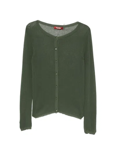 Max Mara Studio Long Sleeve Cotton Cardigan In Green