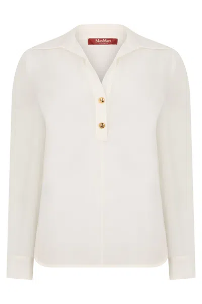 Max Mara Crepe De Chine Polo Shirt In White