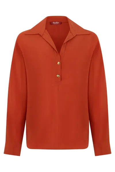 Max Mara Studio Long-sleeve V-neck Button-up Shirt In Orange
