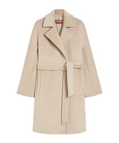 Max Mara Studio Long-sleeved Belted Coat In Neutral