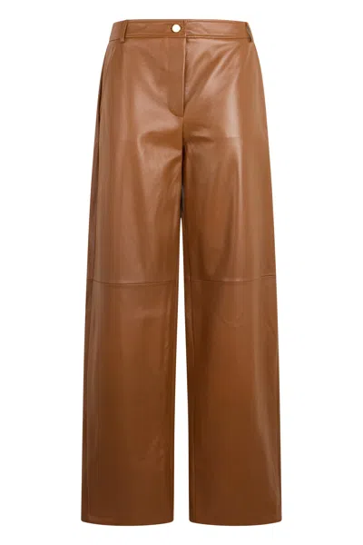 Max Mara Studio Loose Leather Pants In Brown
