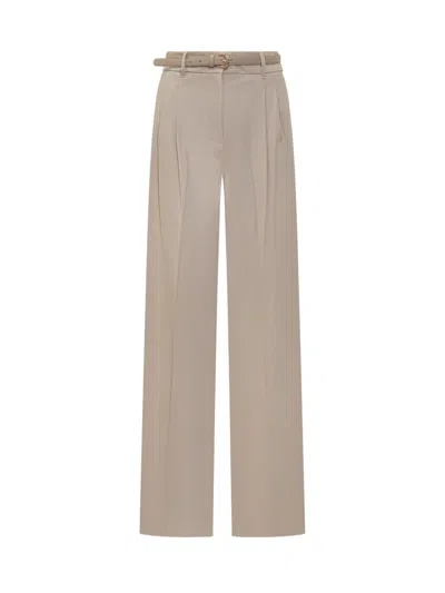 Max Mara Studio  Beige Wide Leg Trousers With Belt In Neutral