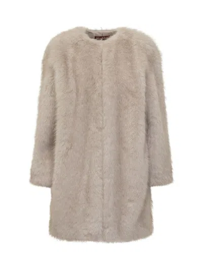 Max Mara Studio  Studio Beige Eco Fur Coat In Gray
