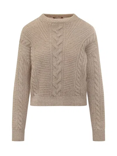 Max Mara Studio  Studio Braided Sweater In Wool And Alpaca Beige In Neutral