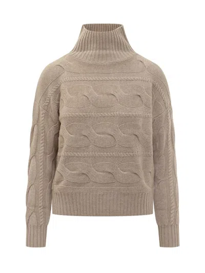 Max Mara Studio  Studio Braided Sweater With High Neck In Neutral