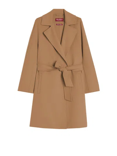 Max Mara Studio  Studio Camel Coat With Belt In Multi