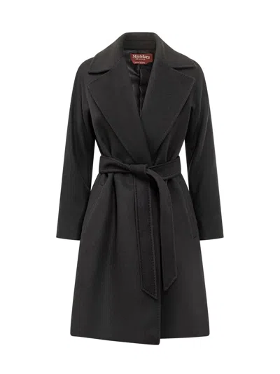 Max Mara Studio  Studio Wool Coat With Belt In Black