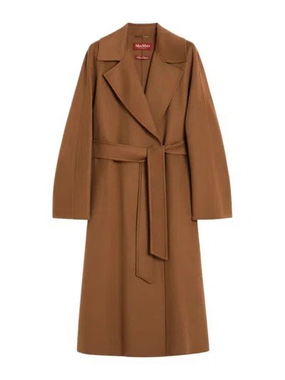 MAX MARA MAX MARA STUDIO MAX MARA WEEKEND MIDI COAT FROM THE ROBE LINE, HAND-SEWN WOOL IN BROWN