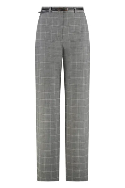 Max Mara Studio Mazurca Prince Of Wales Motif Wool Trousers In Gray