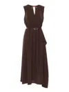 Max Mara Belted Midi Dress With Keyhole Neckline In Brown