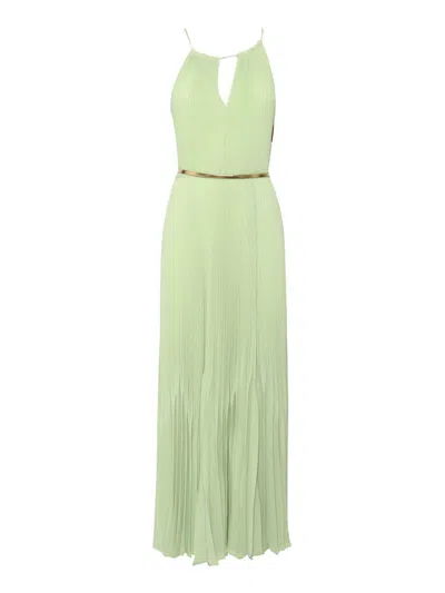 Max Mara Pleated Midi Dress With Spaghetti Straps In Green