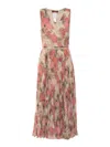 Max Mara Floral Midi Dress With V-neckline And Pleated Skirt In Multi