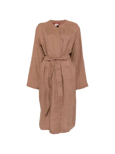 Max Mara Studio Mini Linen Dress For Women In Brown