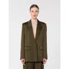 Max Mara Green Solid Notched Lapel Blazer In Green