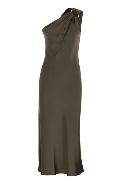 Max Mara Studio Mseentrata - One-shoulder Dress In Shiny Satin In Green