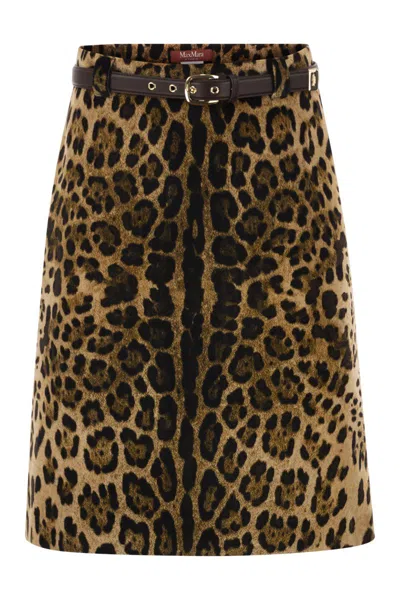 Max Mara Mstfalange – Leopard-print Midi Skirt With Belt In Brown