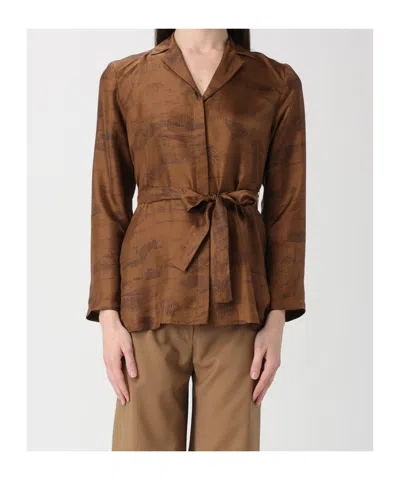 Max Mara Studio Mstabituro Belted Twill Shirt In Brown