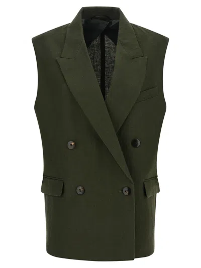 Max Mara Double-breasted Vest In Green