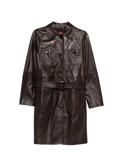 Max Mara Studio Mstamaca Leather Trench Coat In Brown