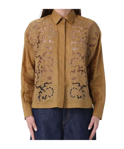 Max Mara Studio Mstcali Embroidered Long Sleeved Shirt In Brown