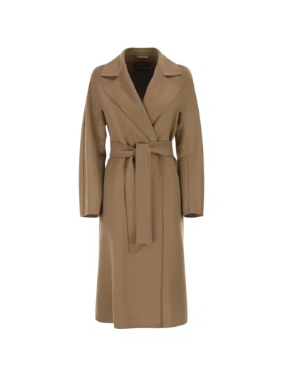 Max Mara Studio Mstcles Belted Kimono-sleeve Coat In Brown