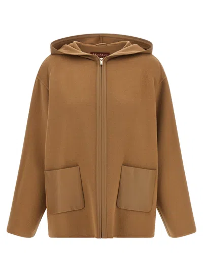 Max Mara Hooded Zip-up Coat In Brown