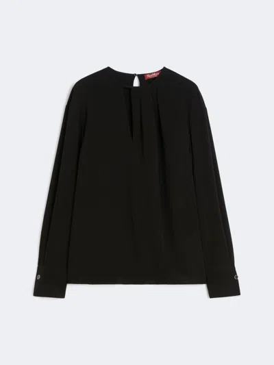 Max Mara Pleated Keyhole Blouse In Black