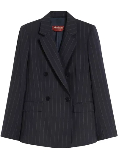 Max Mara Double-breasted Pinstripe Wool Blazer In Blue