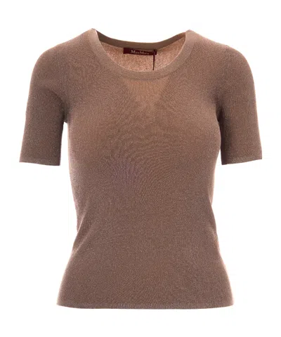 Max Mara Studio Mstsequoia Short-sleeved Knitted Top In Brown