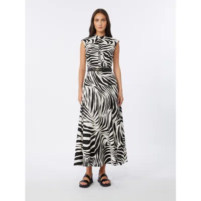 Max Mara Studio Midi Dress In Animal Print Cotton In Multi