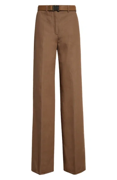 Max Mara Studio Murge Belted Cotton & Linen Drill Wide Leg Trousers In Tawny