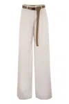 Max Mara Murge Trousers In White Cotton And Linen With Belt