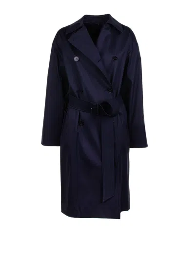 Max Mara Studio Navy Blue Cotton Gabardine Trench