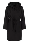 Max Mara Newmang Hooded Belted Coat In Black