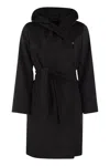 Max Mara Burgundy Drap Double Cloth Cles Robe Coat In Black