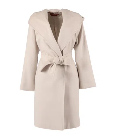 Max Mara Studio Newmang Belted Hooded Coat In Brown